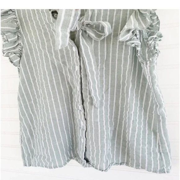 Shein Light Green White Striped Button Blouse Women’s Large - Picture 3 of 5